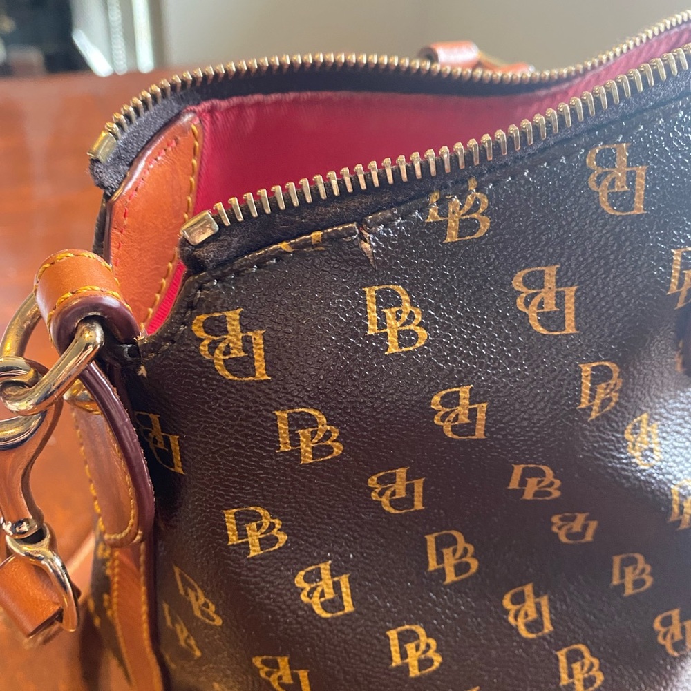 Dooney & Bourke Brown and Tan Logo Messenger Satchel - Picture 12 of 16